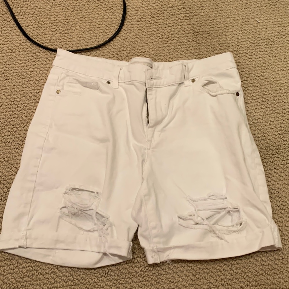 white ripped jean shorts